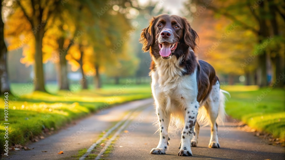 Large Munsterlander dog enjoying a walk in the park , canine, pet, animal, fur, outdoors, nature, obedient, play Large Munsterlander dog enjoying a walk in the park , canine, pet, animal, fur, outdoors, nature, obedient, play