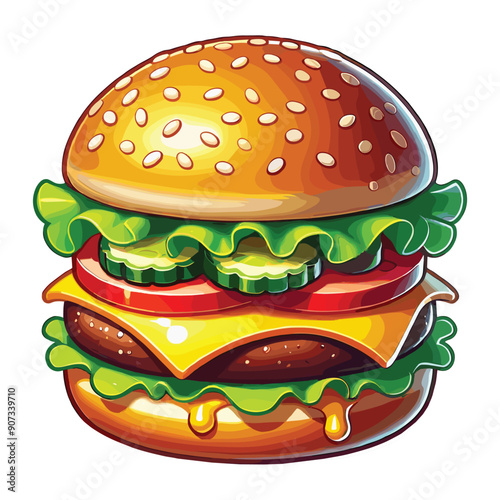 Hand drawn cartoon hamburger vector on a pure white background 