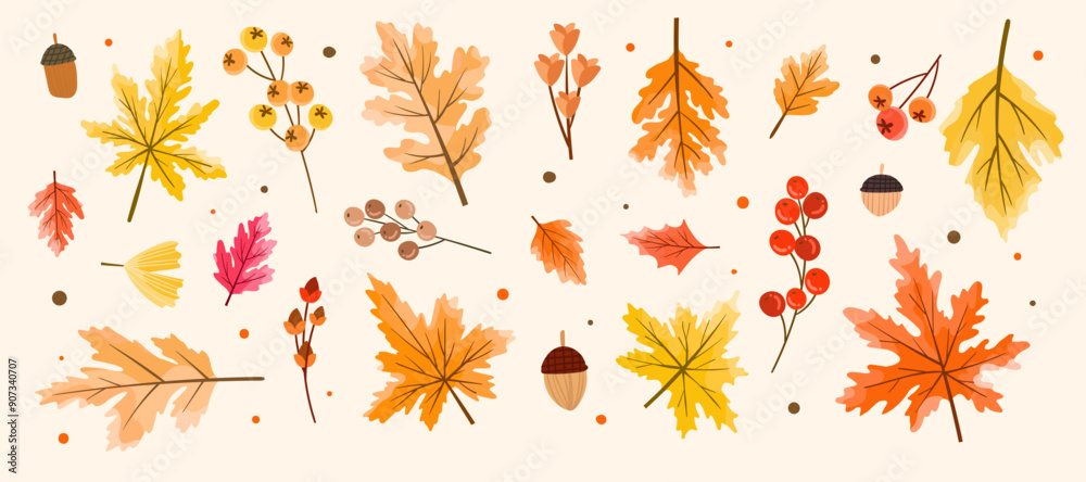 Autumn Leaves or Fall Leaves and Maple Leaf, Oak Leaf, Dry Leaf, Fall Foliage for Autumn Background or Autumn Mood Set in Vector SVG Autumn Leaves or Fall Leaves and Maple Leaf, Oak Leaf, Dry Leaf, Fall Foliage for Autumn Background or Autumn Mood Set in Vector SVG