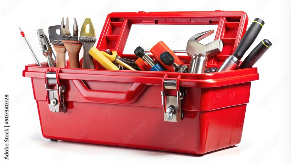 Red toolbox with various tools inside, tools, red, toolbox, equipment, storage, organization, hardware Red toolbox with various tools inside, tools, red, toolbox, equipment, storage, organization, hardware