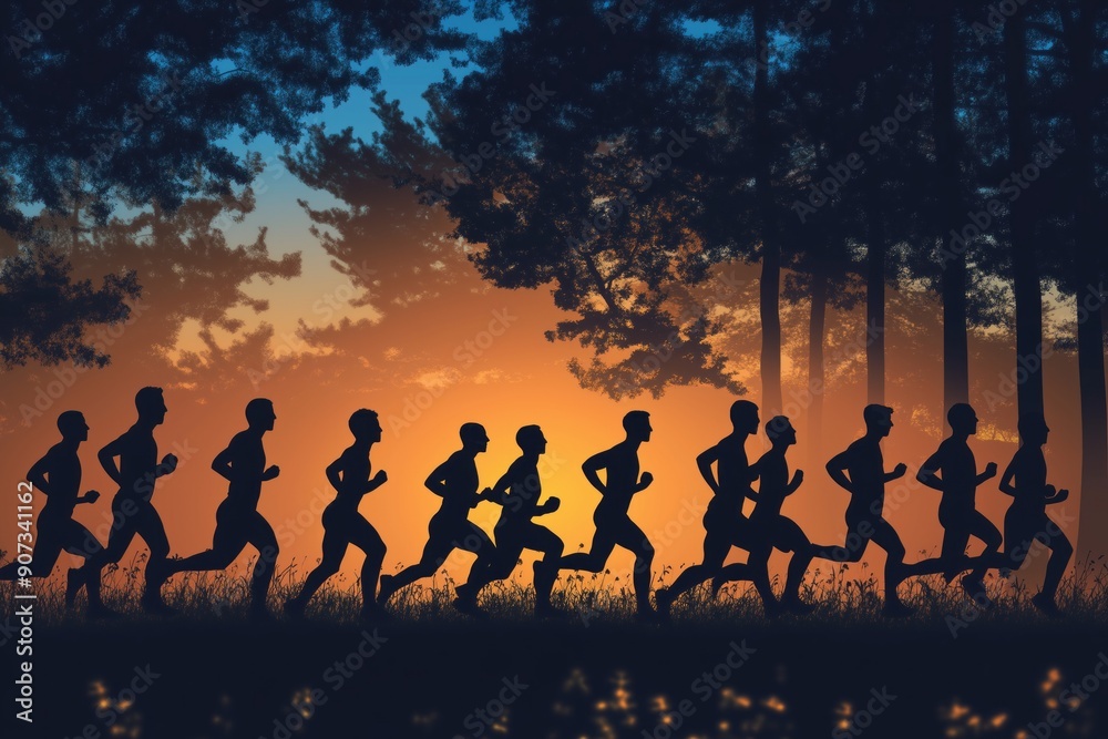 Illustration of a group of runners running together ,runner pack , runner group Illustration of a group of runners running together ,runner pack , runner group