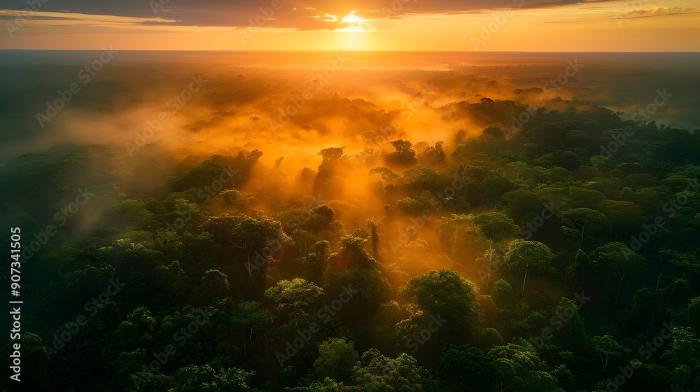 Golden Sunrise Over Rainforest Canopy Golden Sunrise Over Rainforest Canopy