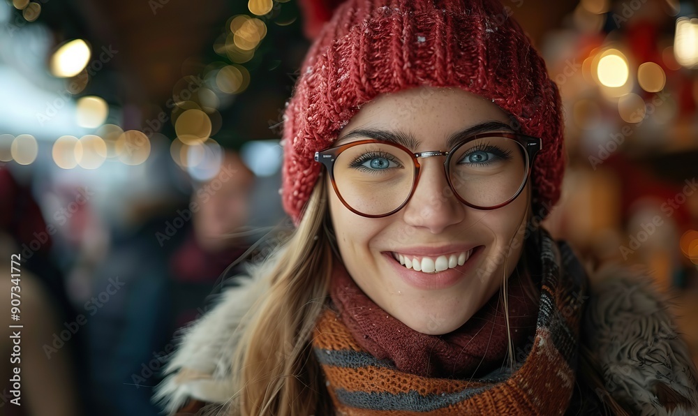A happy group of friends is exploring a Christmas market and enjoying a souvenir shop, with cheerful young tourists embracing winter holidays and traditional culture outdoors. A happy group of friends is exploring a Christmas market and enjoying a souvenir shop, with cheerful young tourists embracing winter holidays and traditional culture outdoors.
