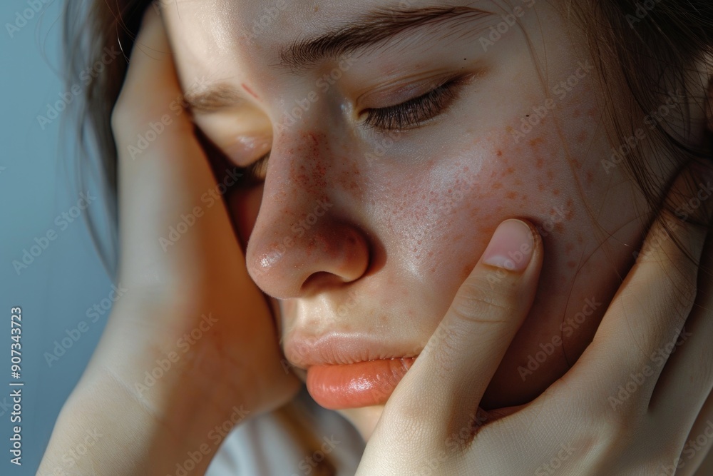 A close-up shot of a woman's face with noticeable freckles, suitable for use in beauty or lifestyle-related projects A close-up shot of a woman's face with noticeable freckles, suitable for use in beauty or lifestyle-related projects