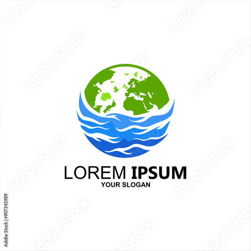 Nature creative symbol planet concept. Organic farm field abstract business agriculture logo. Eco friendly environment, fresh water, bio food icon.