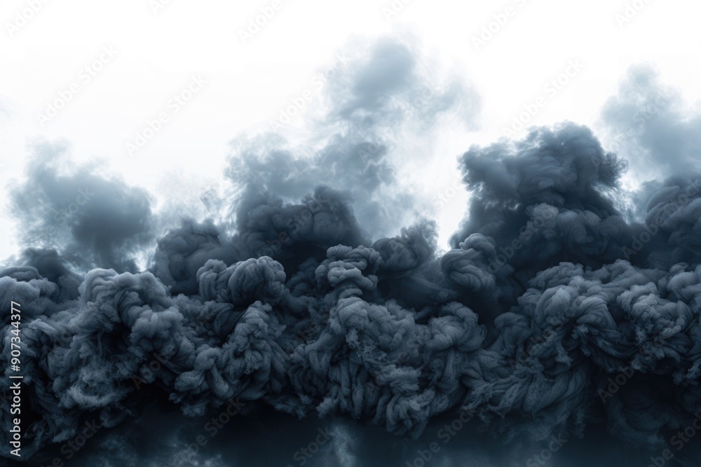 Thick black smoke clouds filling the sky with dark haze Thick black smoke clouds filling the sky with dark haze