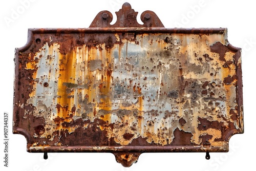 A rusty metal sign hanging from the side of a building, great for old town or urban settings