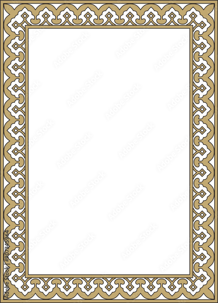 Obraz premium Vector square gold with black national Persian ornament. Rectangle, frame, border, ethnic pattern of the peoples of Iran, Iraq, Tajikista
