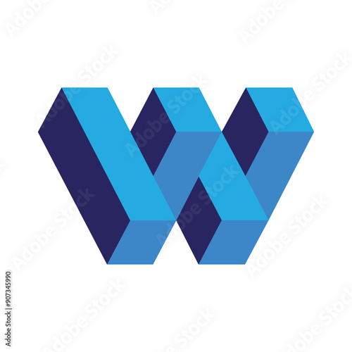 A blue and purple letter w is shown on a white background.