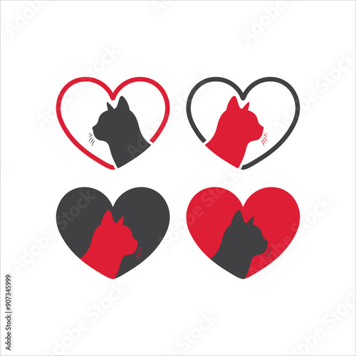 Cat head with Love shape logo bundle