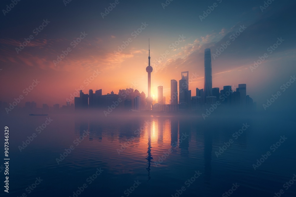 Reflection of city skyline in still water, A serene and tranquil city skyline with a feeling of peace and serenity, AI generated Reflection of city skyline in still water, A serene and tranquil city skyline with a feeling of peace and serenity, AI generated