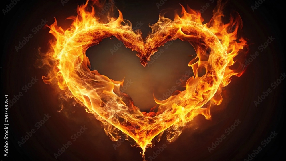 Fototapeta premium Heart of fire burning brightly on background, burning, flame, passion, love, fiery, heat, energy,background, glowing, intense, hot