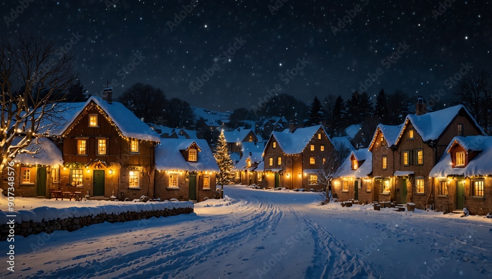 A snowy, starry night. A snowy, starry night.