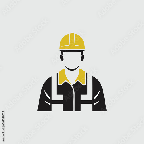 Industrial worker icon. Gray background with yellow.