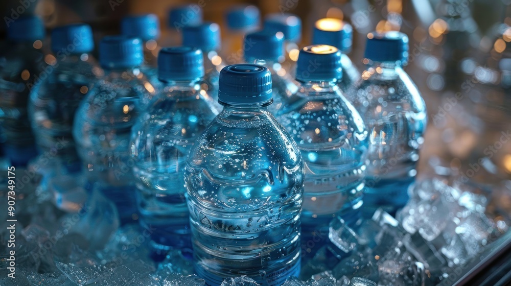 Closeup of Water Bottles on Ice Closeup of Water Bottles on Ice