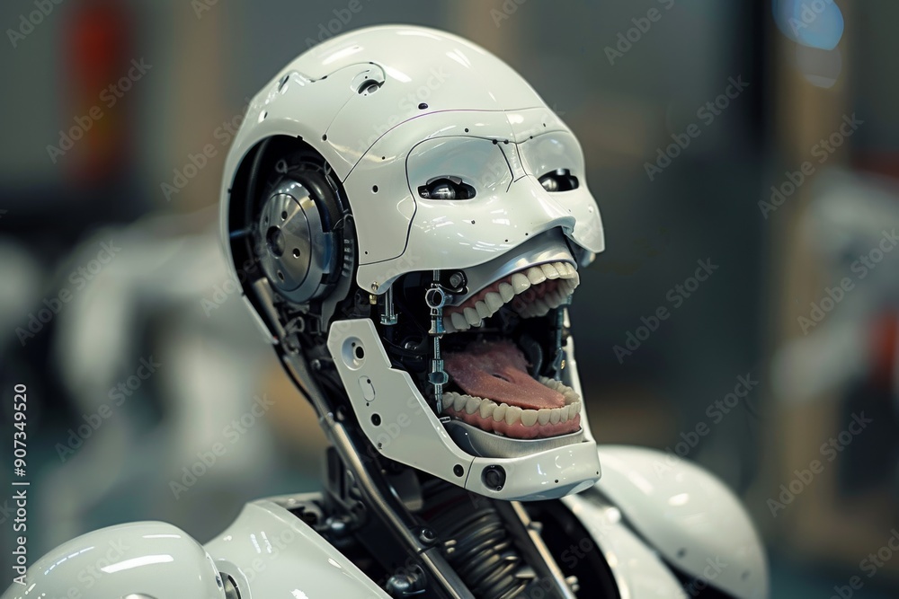 A robot mimicking a human's laughter, AI generated A robot mimicking a human's laughter, AI generated
