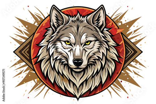 Fierce Wolf Head with Red and Gold Background