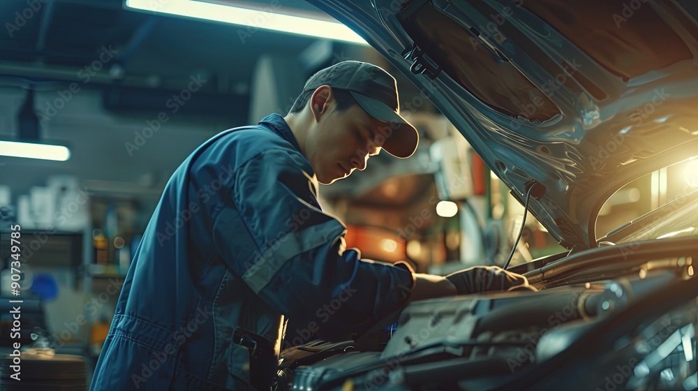 Auto Mechanic at Work in Garage