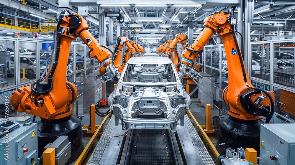 Automated Assembly Hall for Cars with Robots