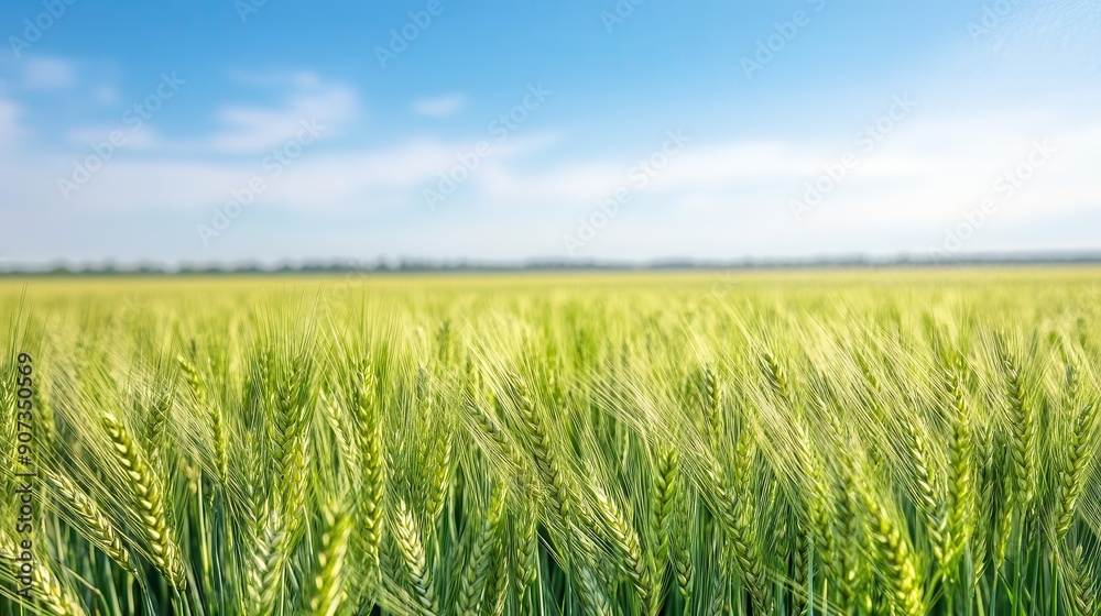 Barley field with irrigation system, water sprinklers, agricultural technology, Crop care, sustainable farming Barley field with irrigation system, water sprinklers, agricultural technology, Crop care, sustainable farming