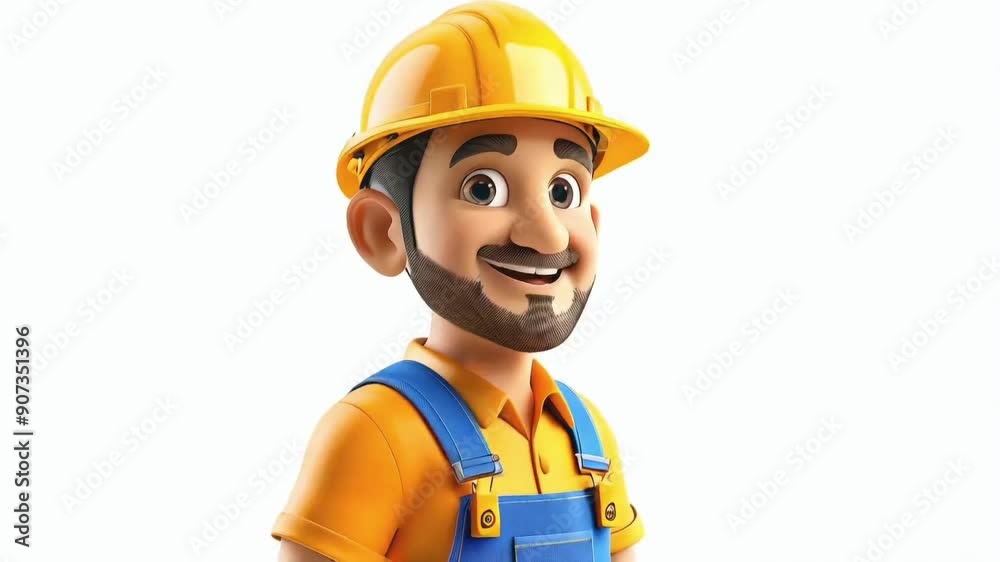 3D render worker man Electrician character cartoon style white background 3D render worker man Electrician character cartoon style white background