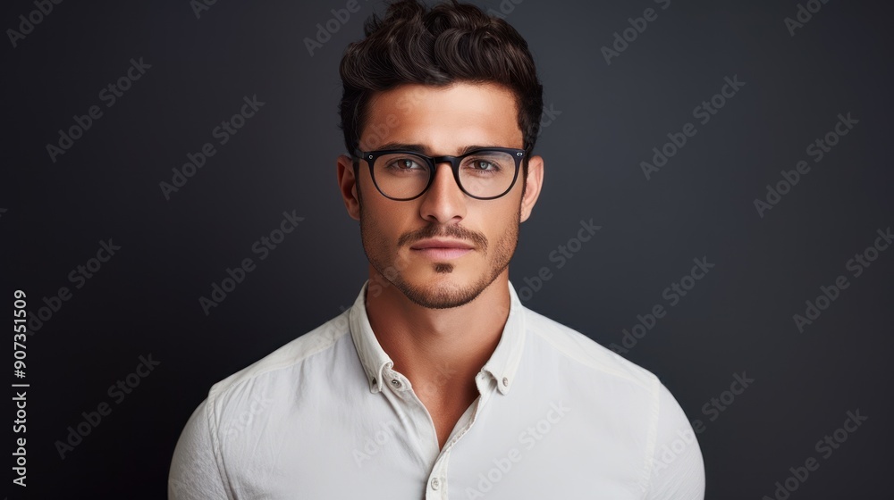 Handsome young man wearing glasses, a shirt, Handsome young man wearing glasses, a shirt,