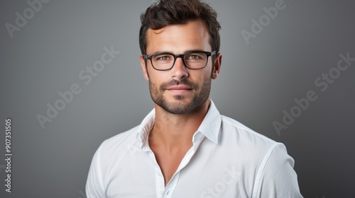 Handsome young man wearing glasses, a shirt,