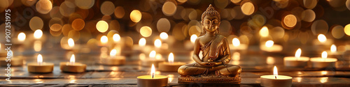 buddha on background with festive lights