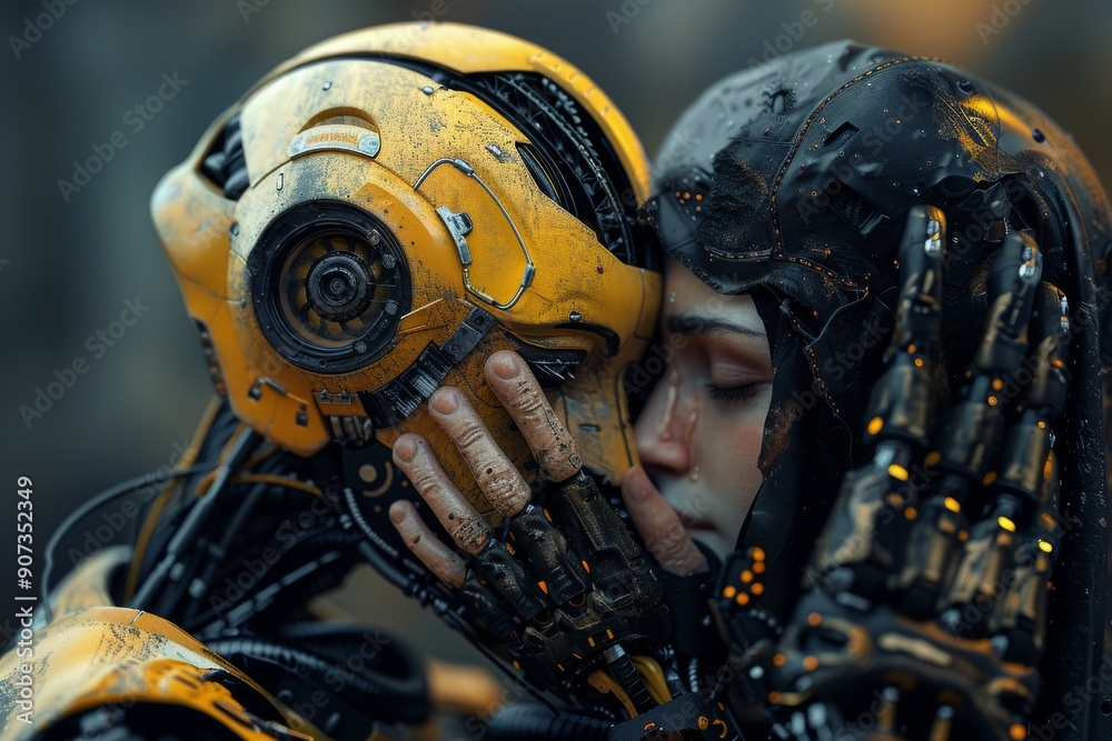 A robot comforting a crying human, AI generated A robot comforting a crying human, AI generated