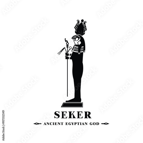 Silhouette of ancient egypt god seker, hawk or falcon god of the Memphite necropolis in the Ancient Egyptian religion photo