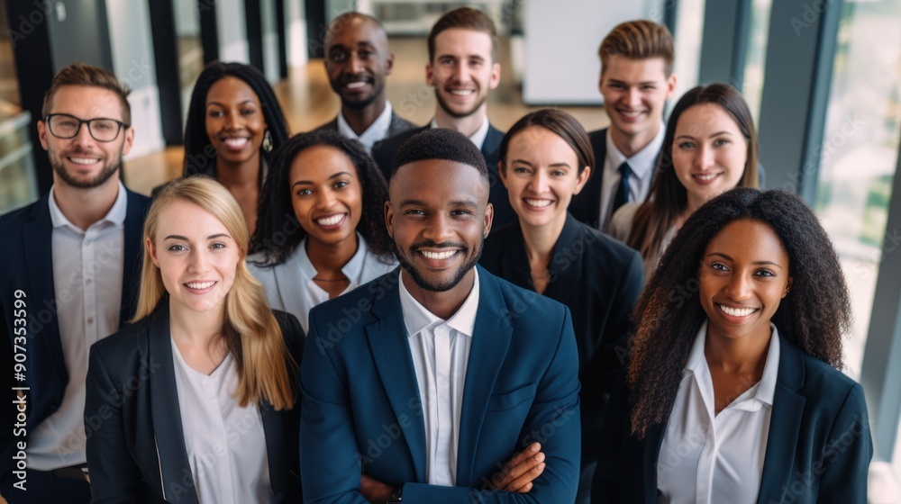 Smiling group of ethnically diverse professionals standing together Smiling group of ethnically diverse professionals standing together