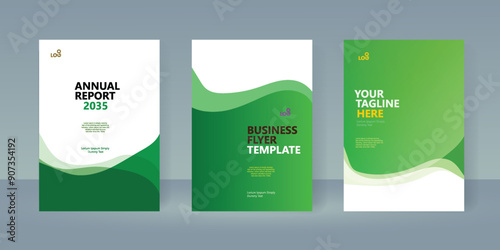 Abstract business flyer template green shape background