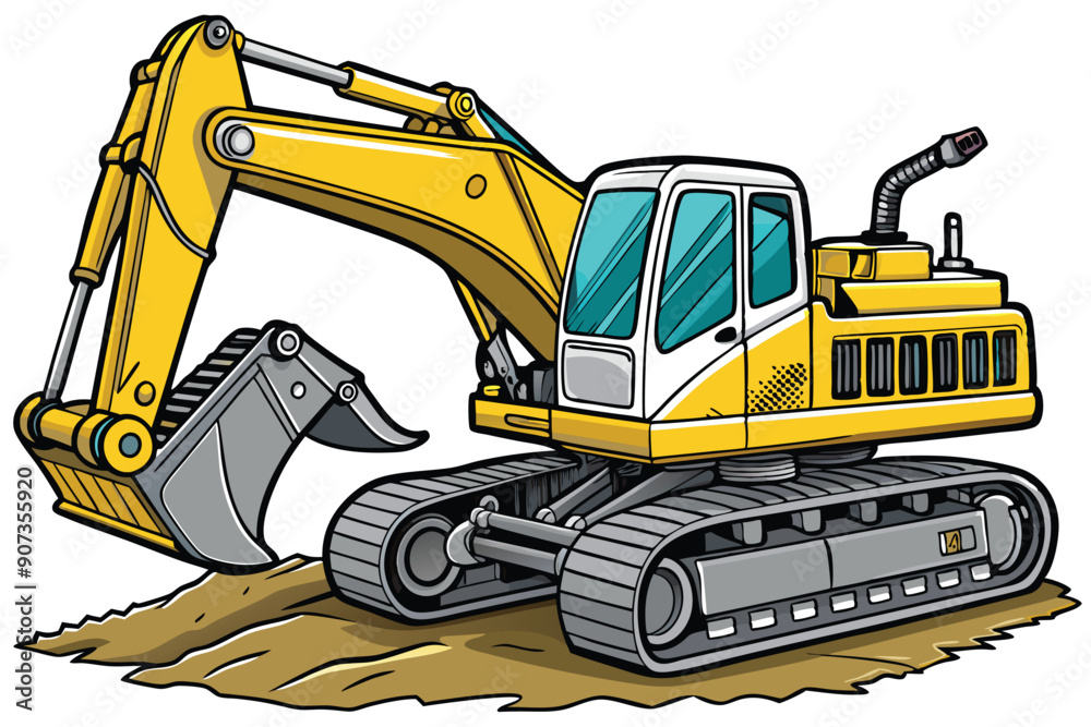 Yellow Excavator with Raised Arm and Claws Yellow Excavator with Raised Arm and Claws