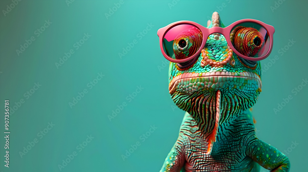 Cool Chameleon in Pink Sunglasses Cool Chameleon in Pink Sunglasses