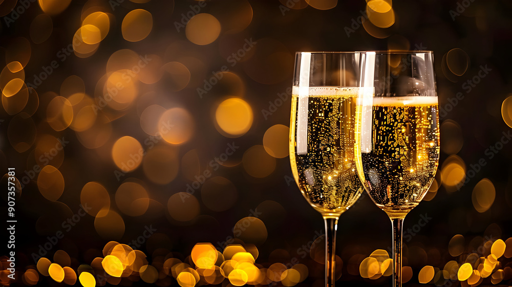 Two Glasses of Champagne with Golden Bokeh Two Glasses of Champagne with Golden Bokeh