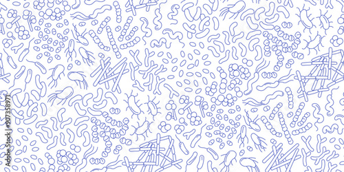 Seamless doodle pattern of diverse bacteria in gut microbiota.