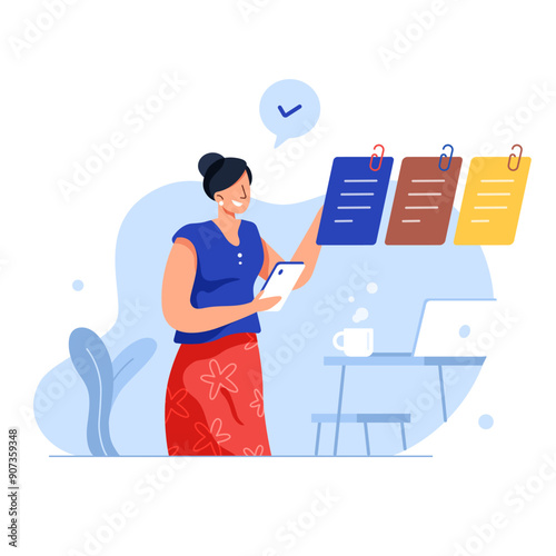 Woman Working Digital Course Flat Vector Document