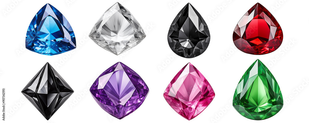 Fototapeta premium Collection of gems isolate on transparent background.
