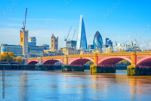 View of Southwark Bridge with Skyscraper of London visible in the background photo