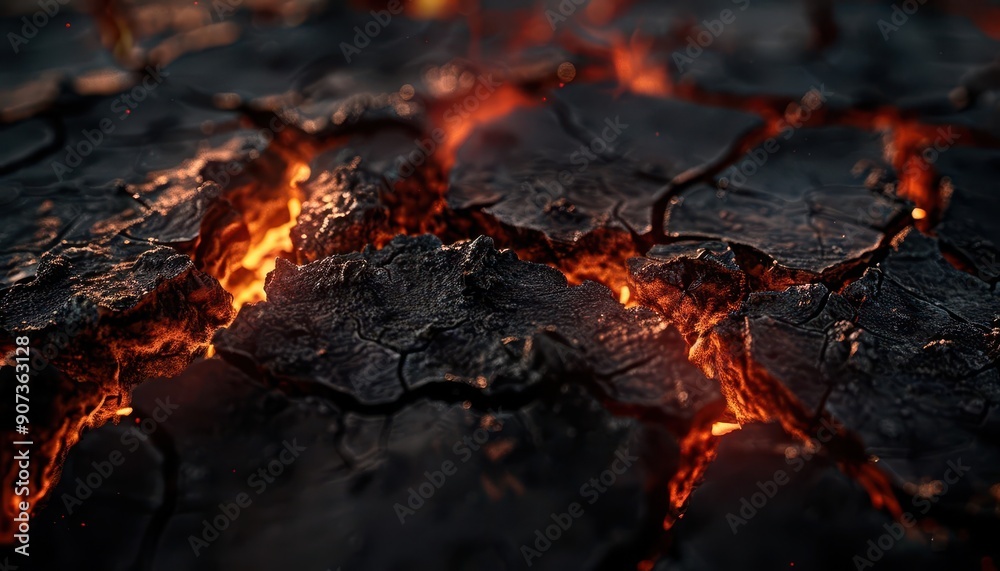 Parched earth with deep cracks and dry, lifeless soil, Realism, Dark tones, Digital painting