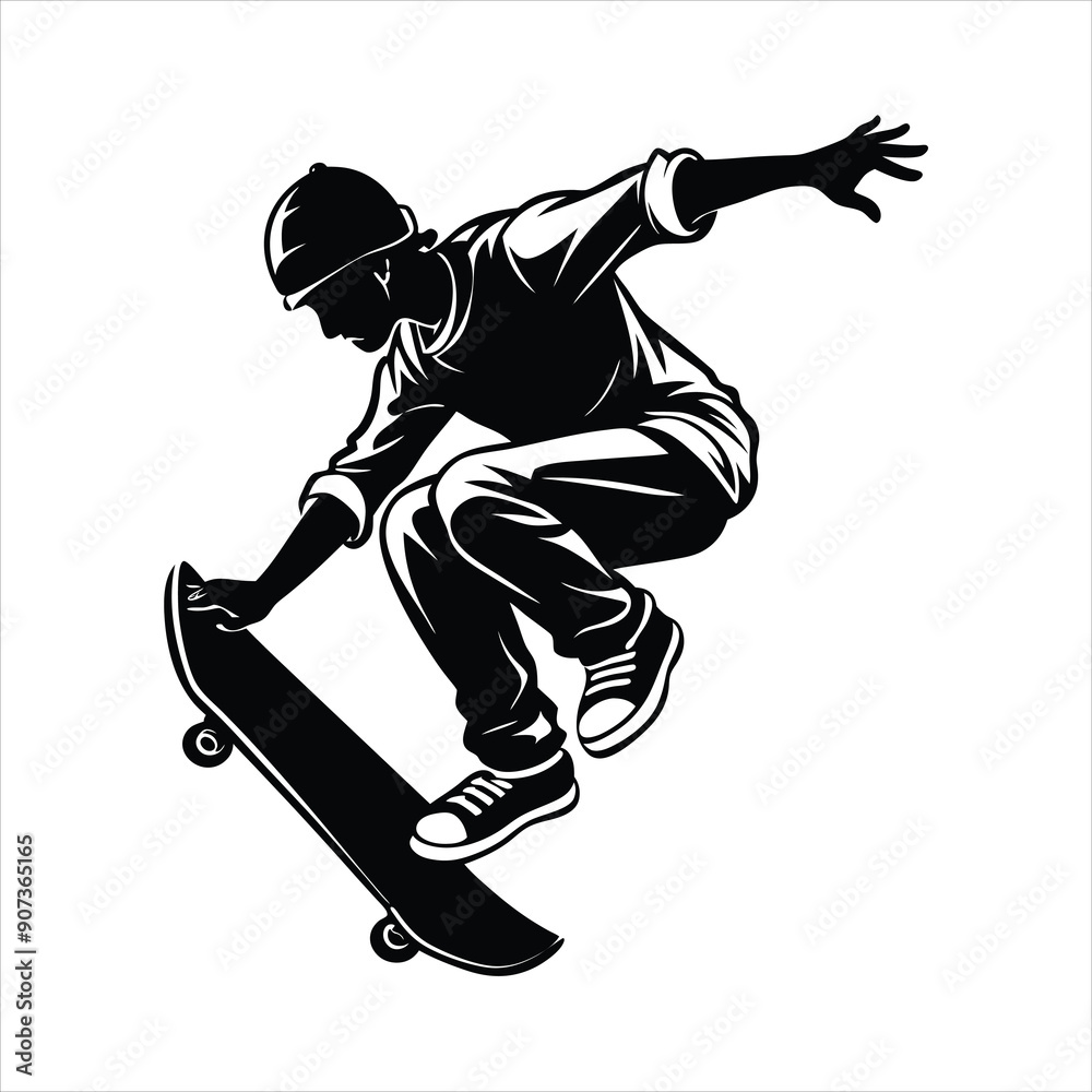 skateboarder performing a trick mid air black vector skateboarder performing a trick mid air black vector