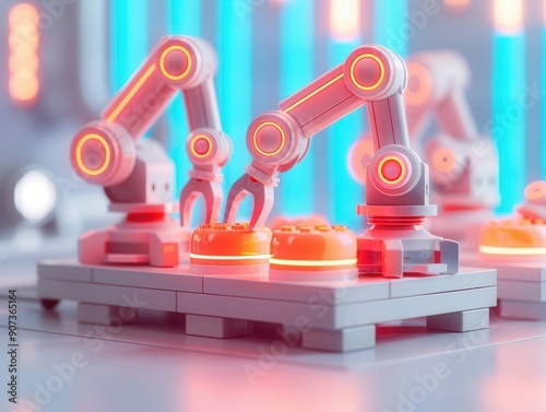 Wallpaper Mural Futuristic construction project with AIdriven robots assembling a structural concrete framework, cyberpunk style, neon accents, digital illustration Torontodigital.ca