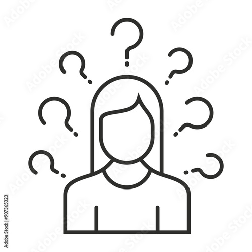 People with a question mark icon, showing confusion or searching for answers outline icon, editable vector illustration and transparent graphic element. Isolated on white background