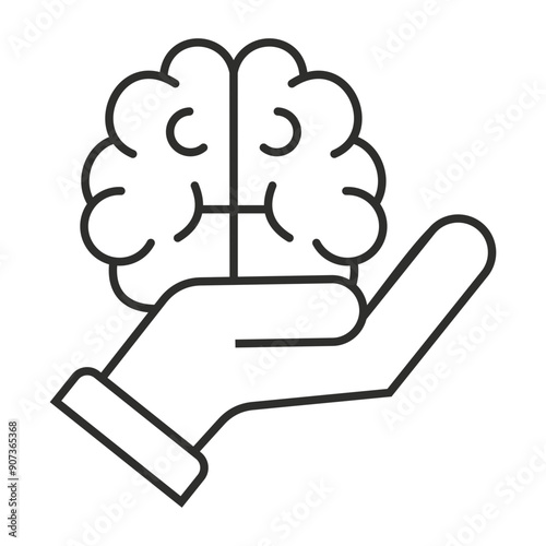 Brain with hand outline icon, editable vector illustration and transparent graphic element. Isolated on white background