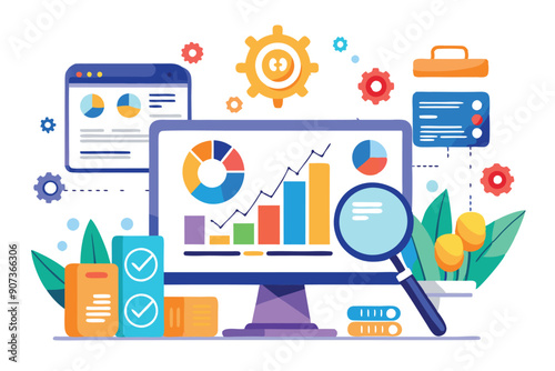 Business Analytics and Data Visualization on Computer Screen