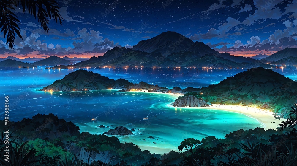 Obraz premium komodo national park indonesia natural wonders around the world sunset view anime theme
