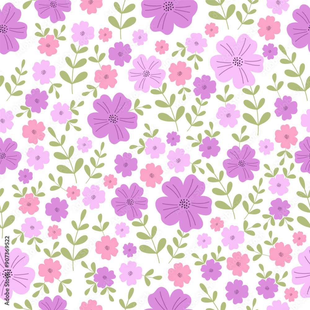 Seamless pattern with flower blossom garden. Cute hand drawn floral pattern for your fabric, summer background, wallpaper, backdrop, textile. Vector illustration Seamless pattern with flower blossom garden. Cute hand drawn floral pattern for your fabric, summer background, wallpaper, backdrop, textile. Vector illustration