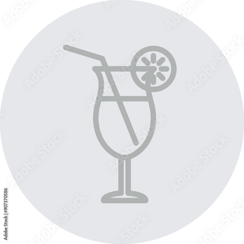 Tropical Drink Vector Line Grey Circle Grey