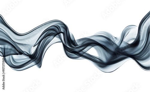 Liquid flow of gray acrylic paint ribbon isolated on transparent background.