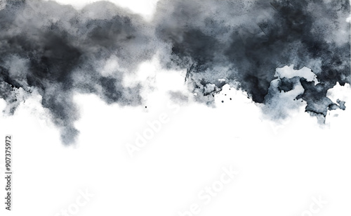 Light black watercolor wash isolated on transparent background. 